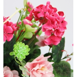 Wiązanka STROIK sztuczne PELARGONIE RÓŻOWE + mix kwiatów premium